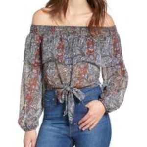 Band of Gypsies Off Shoulder Cropped Tie Shirt